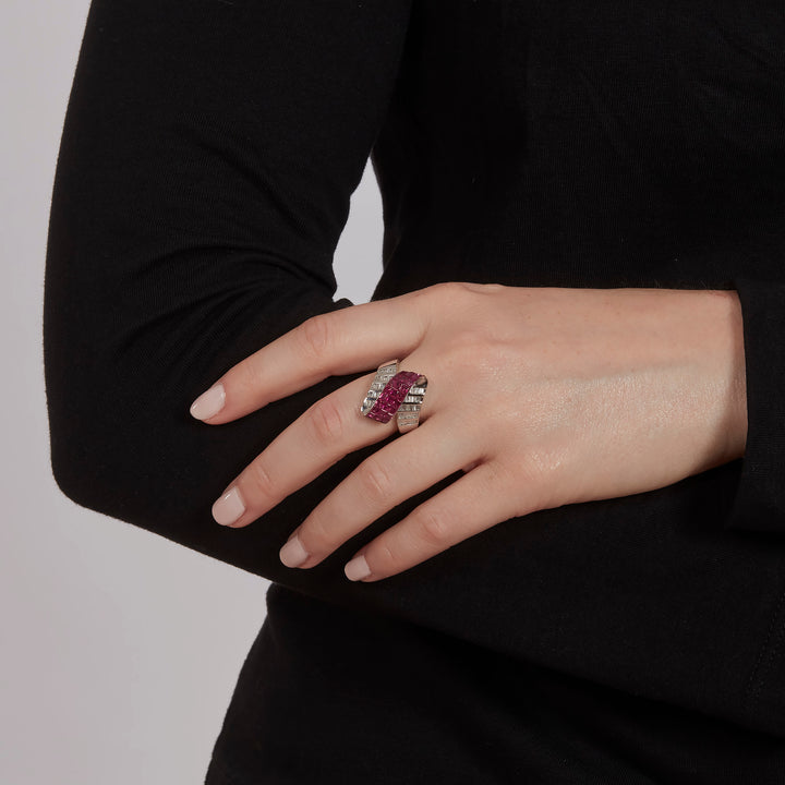 Ruby & Diamond Invisible Set Ribbon Ring