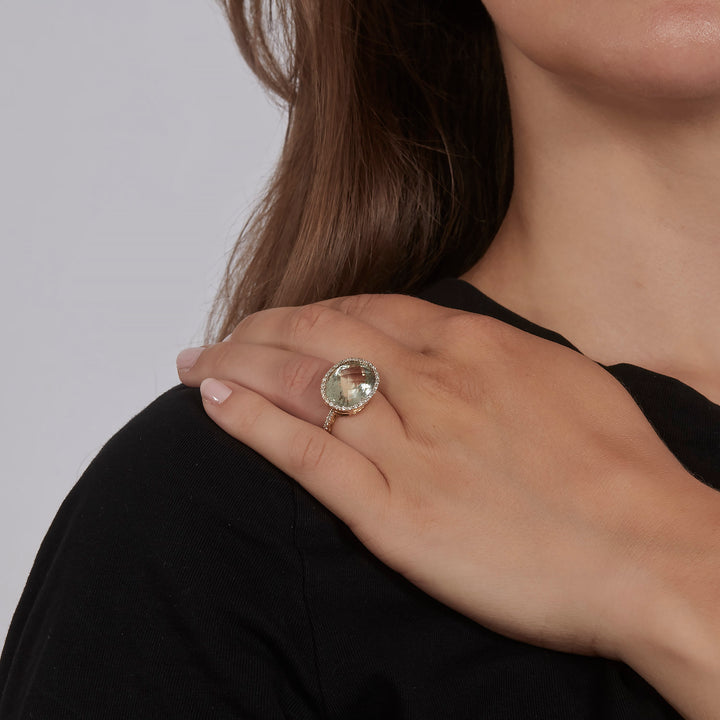 Green Quartz & Diamond Cocktail Ring