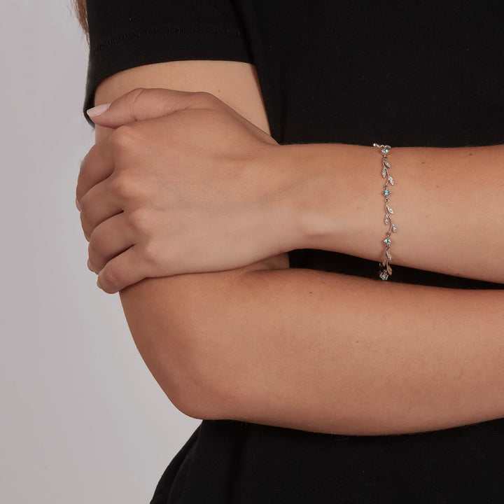 Platinum Bracelet With Aquamarine And Diamonds Leaf