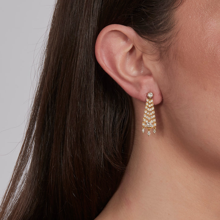 18K Diamond Pyramid Dangle Earrings