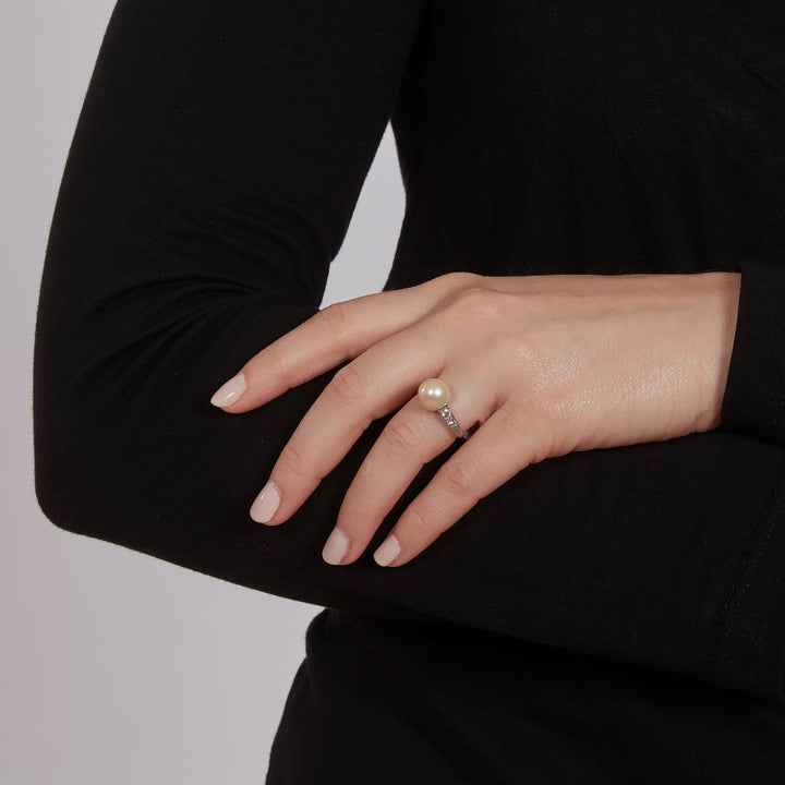 Platinum Vintage Pearl Diamond Ring