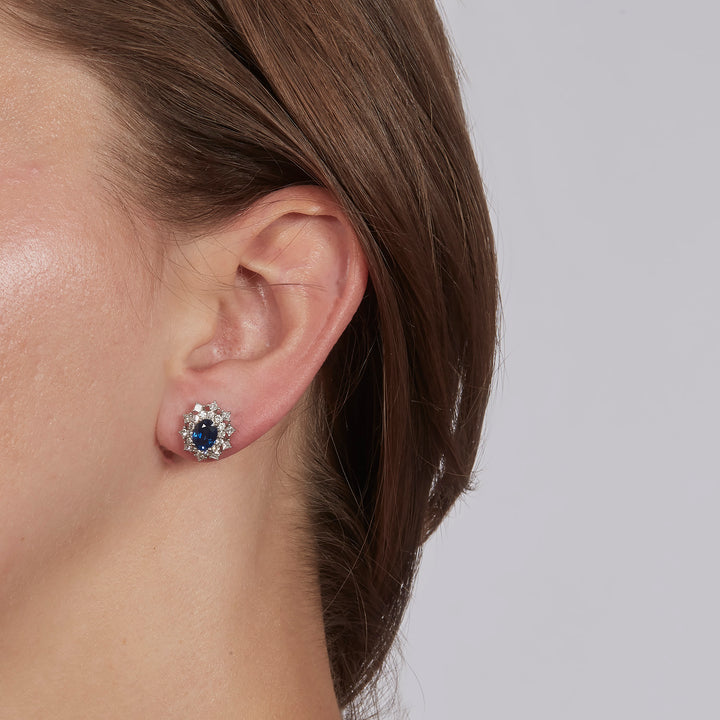 Platinum Sapphire Diamond Stud Earrings
