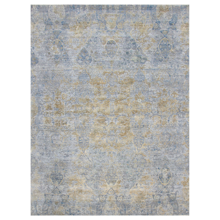 Blue Traditional Silk Wool Blend Rug - 9'1" x 12'1"