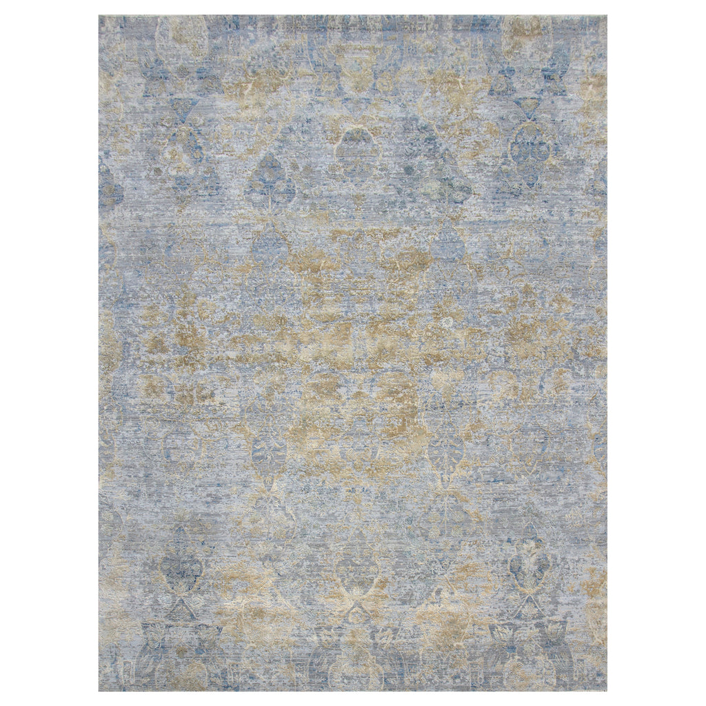 Blue Traditional Silk Wool Blend Rug - 9'1" x 12'1"