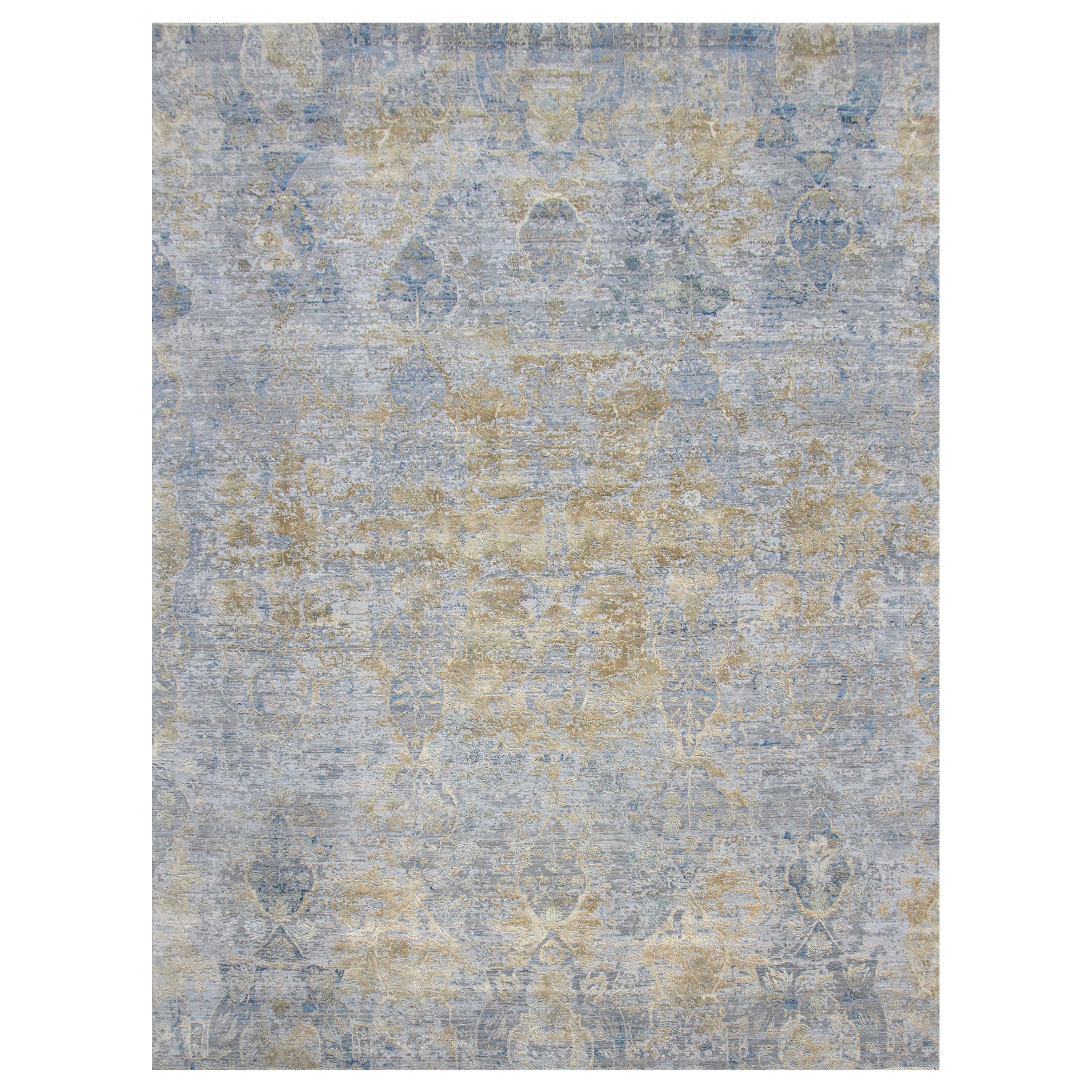 Blue Traditional Silk Wool Blend Rug - 9'1" x 12'1"