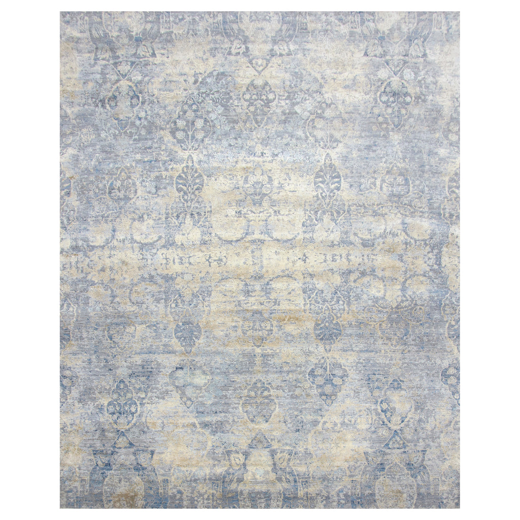 Blue Traditional Silk Wool Blend Rug - 9'1" x 12'1"