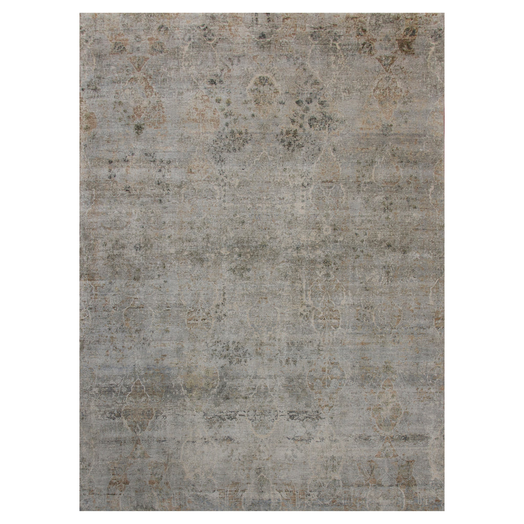 Grey Traditional Silk Rug - 8'11" x 12'3"