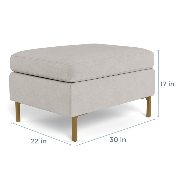 Gray ottoman with gold legs and dimensions
