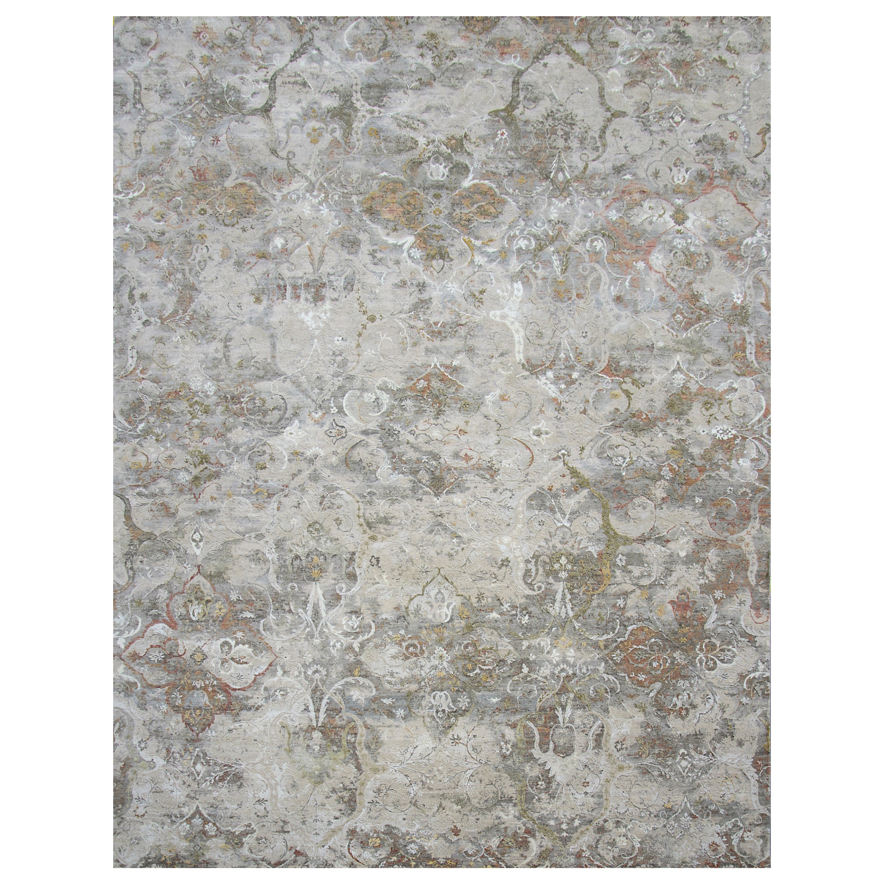 Beige Traditional Silk Wool Rug - 9'1" x 11'11"