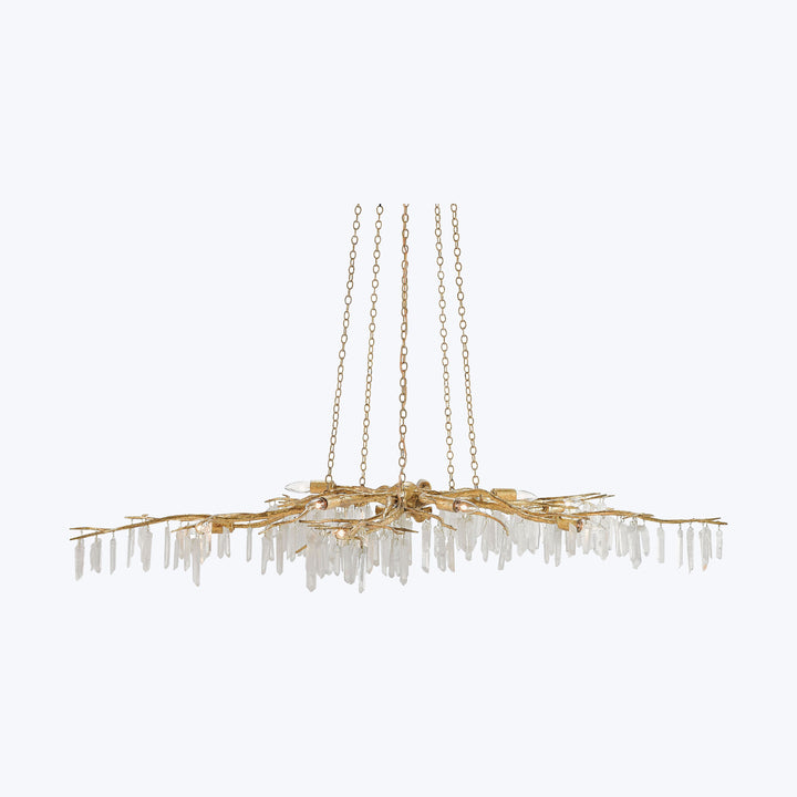 Elegant antique gold chandelier with crystal pendants on white background.