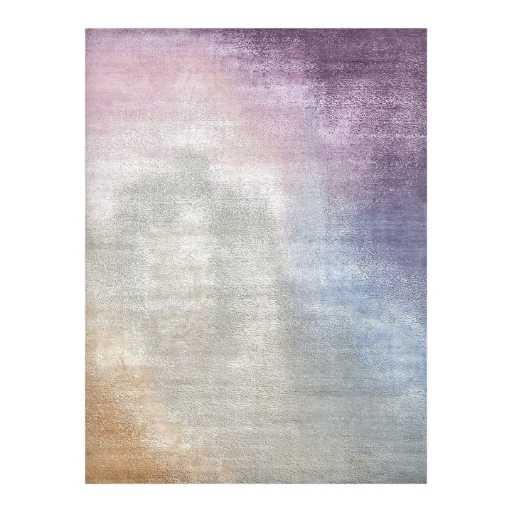 Multicolored Contemporary Silk Wool Blend Rug - 9' x 12'