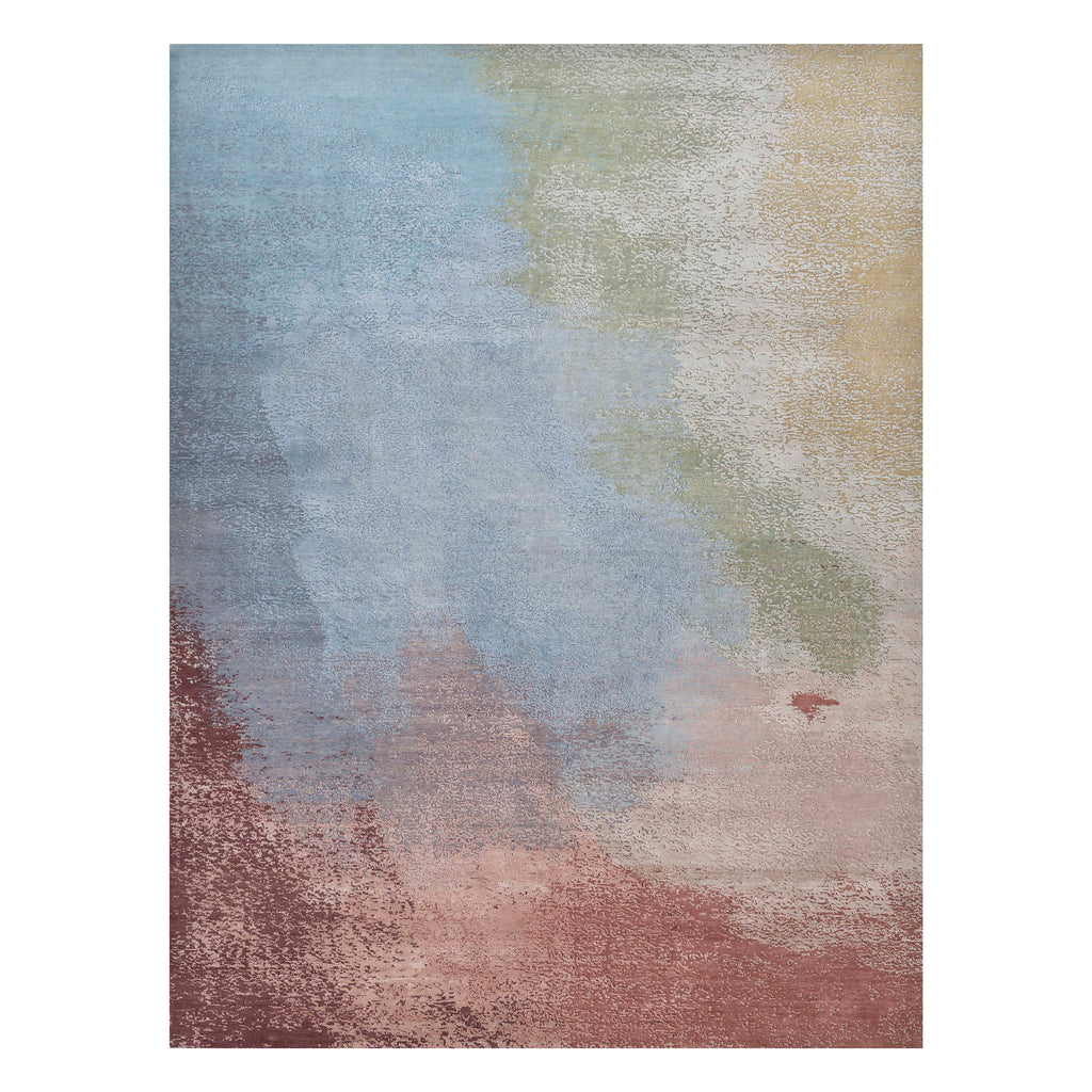 Multicolored Contemporary Silk Wool Blend Rug - 9' x 12'