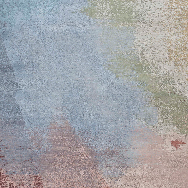 Multicolored Contemporary Silk Wool Blend Rug - 9' x 12'