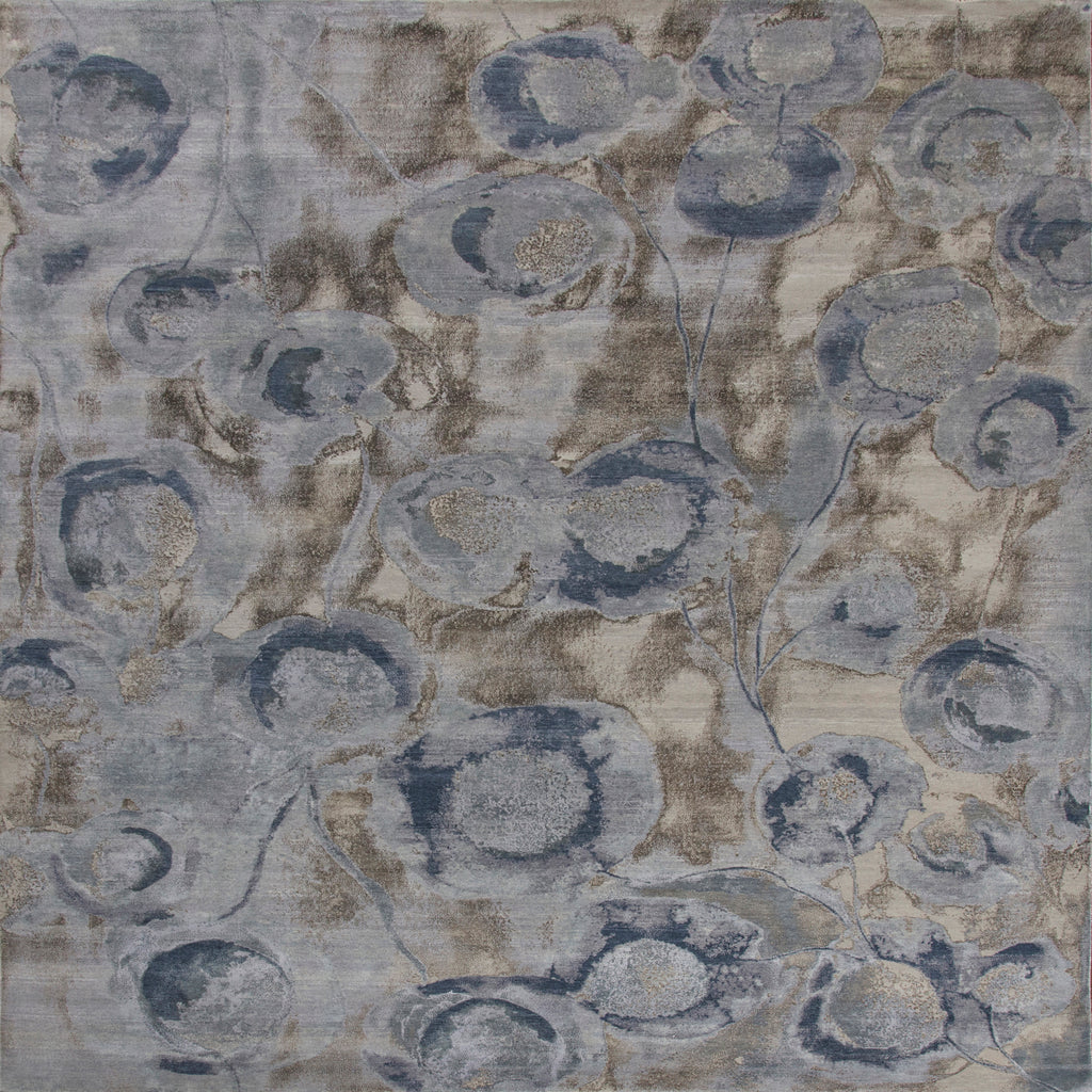 Blue Contemporary Silk Wool Blend Rug - 8'11" x 12'