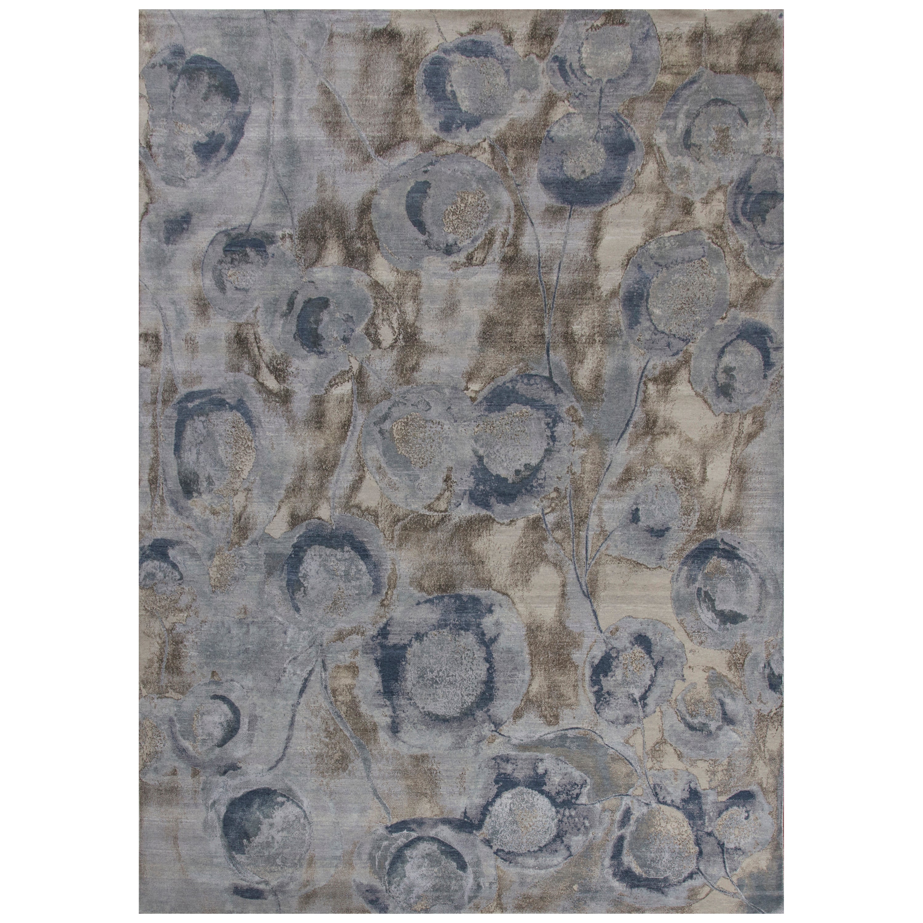 Blue Contemporary Silk Wool Blend Rug - 8'11" x 12'