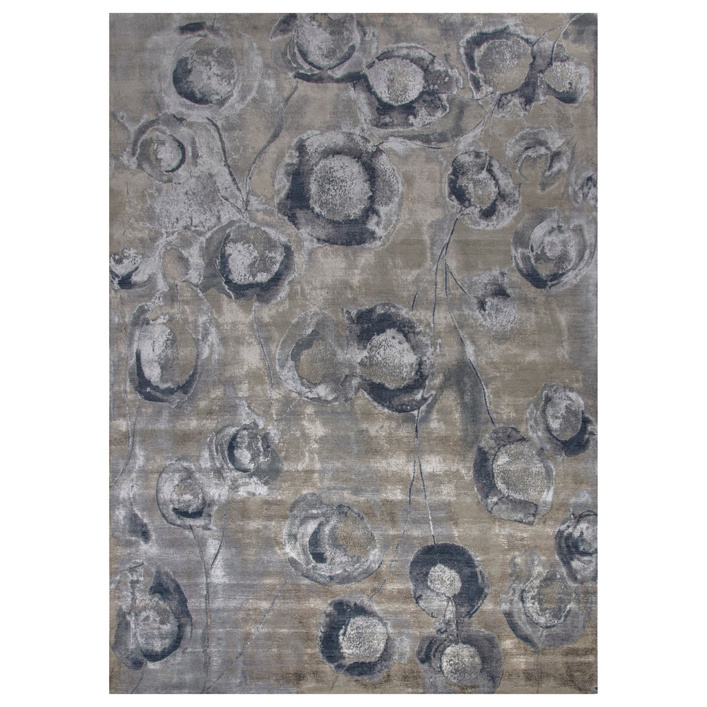 Blue Contemporary Silk Wool Blend Rug - 8'11" x 12'