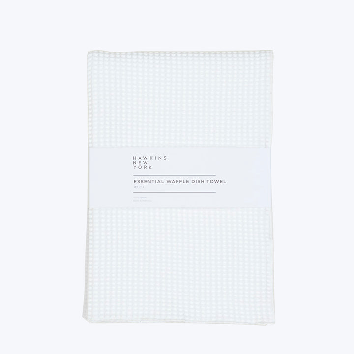White waffle dish towel with Hawkins New York branding.