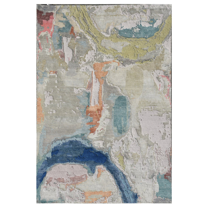 Multicolored Contemporary Wool Silk Blend Rug - 6' x 9'