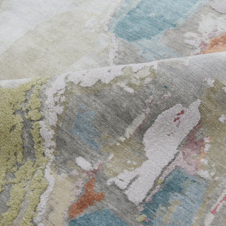 Multicolored Contemporary Wool Silk Blend Rug - 6' x 9'