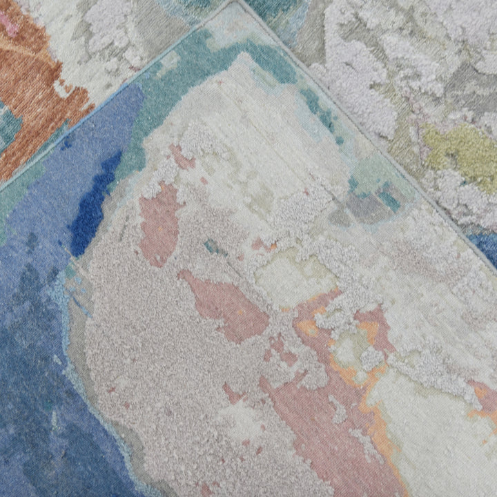 Multicolored Contemporary Wool Silk Blend Rug - 6' x 9'