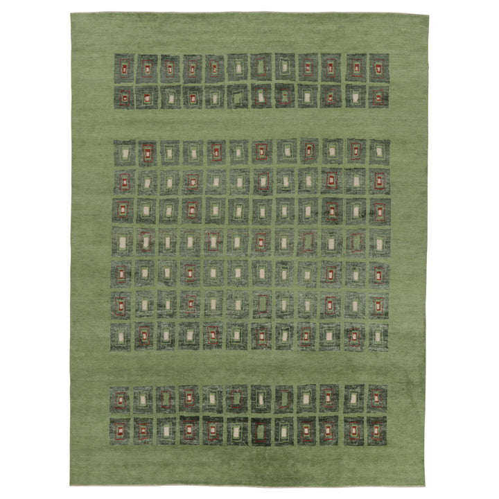 Green Swedish Inspired Wool Jute Rug - 9' x 11'11"