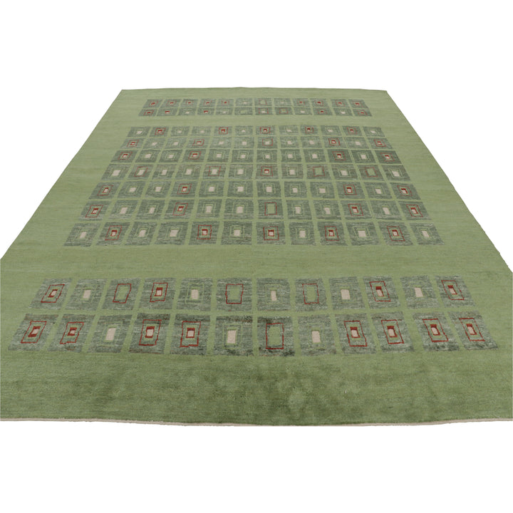 Green Swedish Inspired Wool Jute Rug - 9' x 11'11"