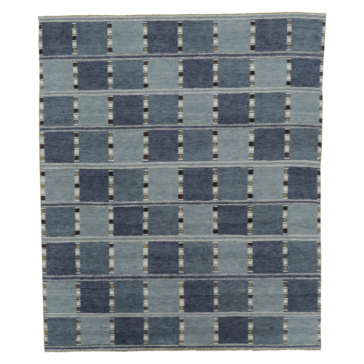 Blue Swedish Inspired Flatweave Wool Rug - 8'2" x 9'9"