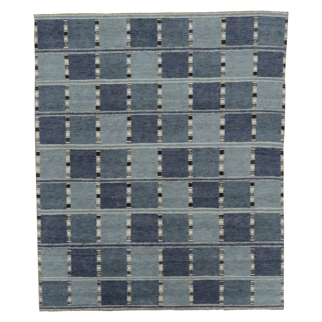 Blue Swedish Inspired Flatweave Wool Rug - 8'2" x 9'9"