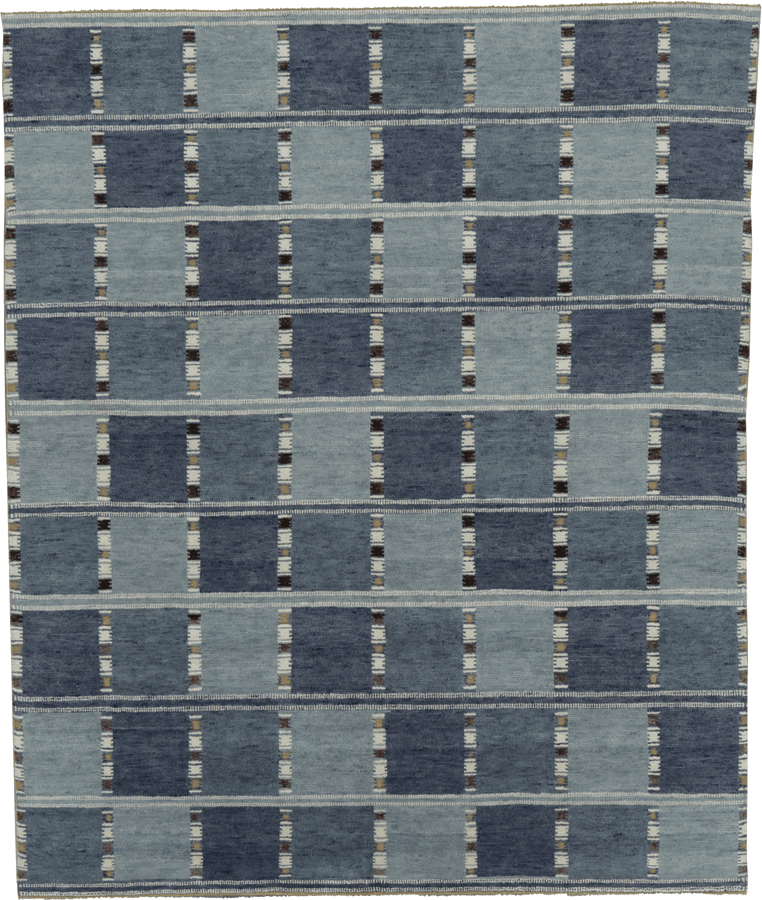 Blue Swedish Inspired Flatweave Wool Rug - 8'2