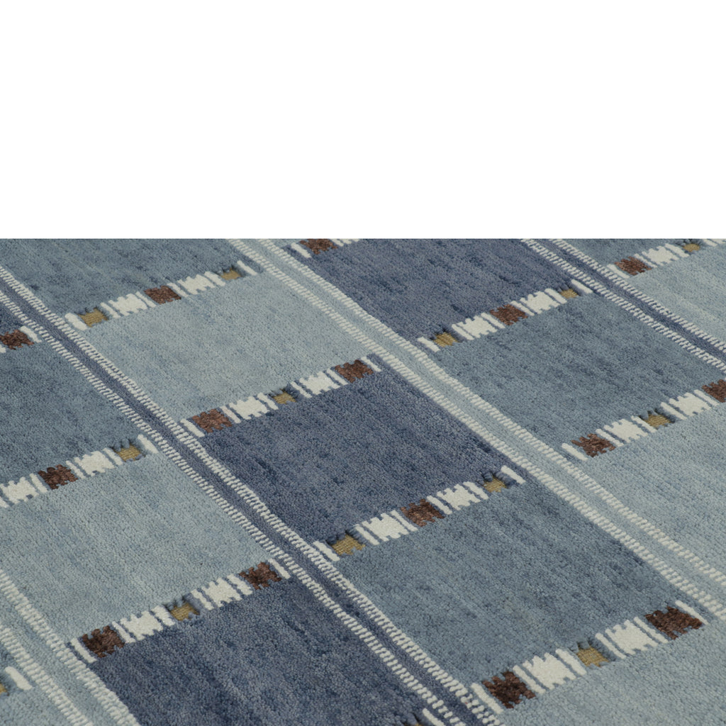 Blue Swedish Inspired Flatweave Wool Rug - 8'2" x 9'9"