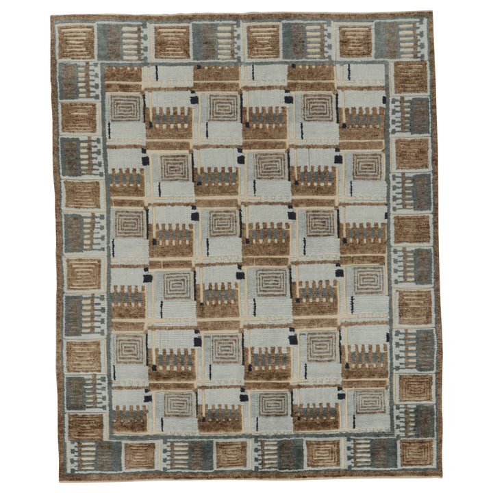 Brown & Grey Swedish Inspired Wool Cotton Rug - 8'2" x 10'