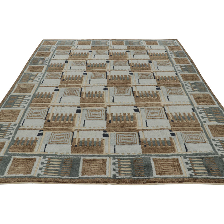 Brown & Grey Swedish Inspired Wool Cotton Rug - 8'2" x 10'