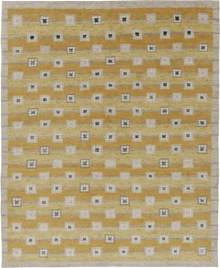 Yellow & Orange Swedish Inspired Flatweave Wool Rug - 8' x 9'10