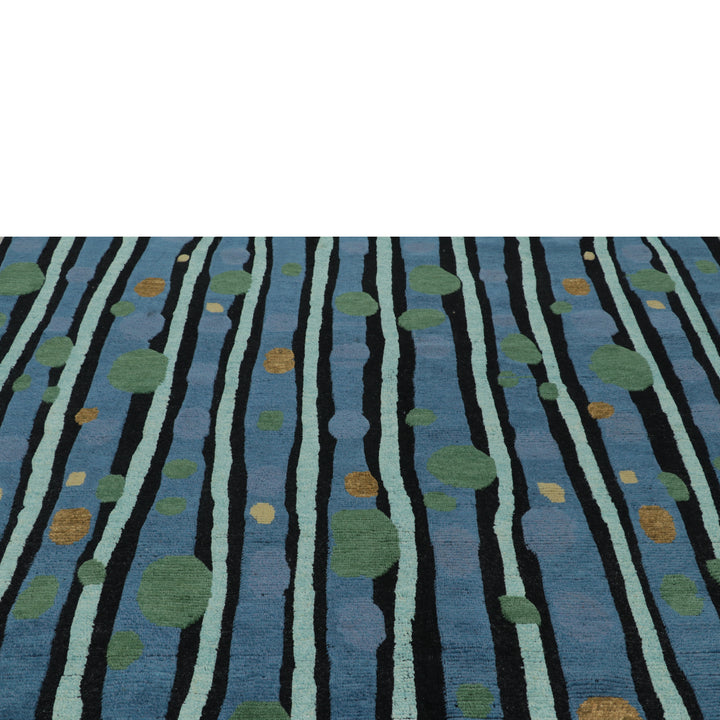 Blue Contemporary Wool Jute Rug - 8' x 9'11"