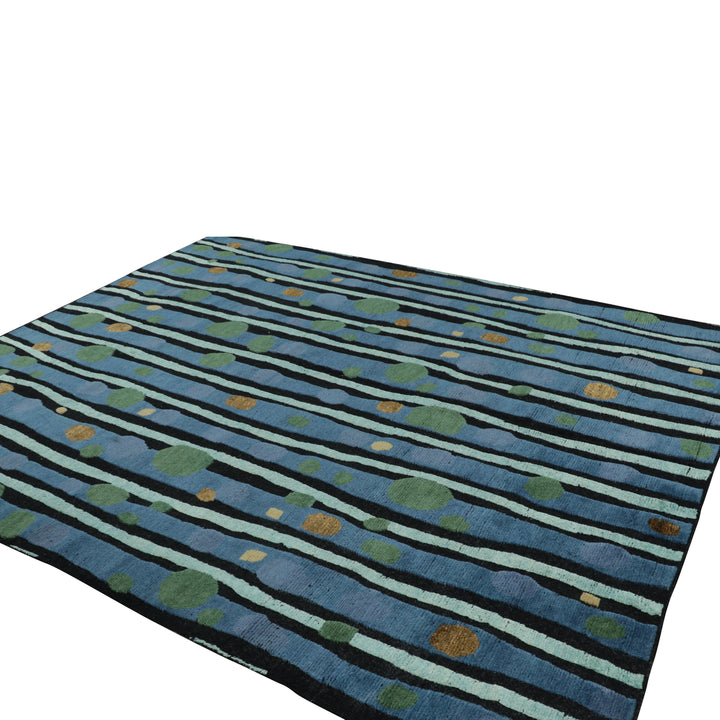 Blue Contemporary Wool Jute Rug - 8' x 9'11"