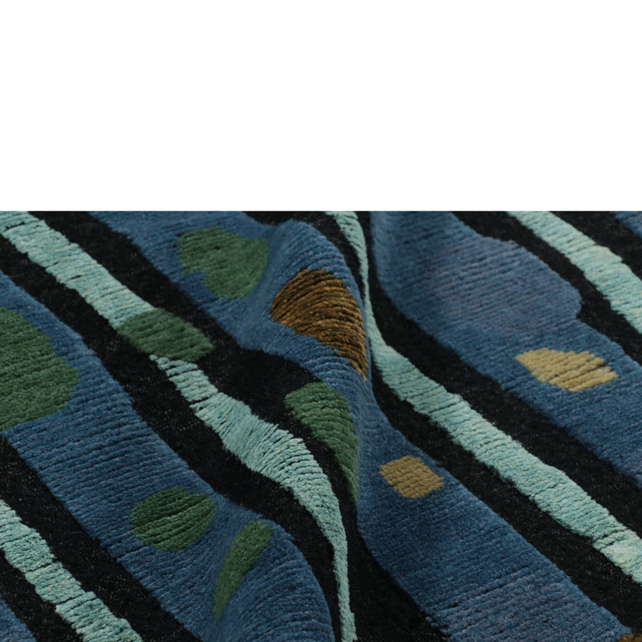 Blue Contemporary Wool Jute Rug - 8' x 9'11"