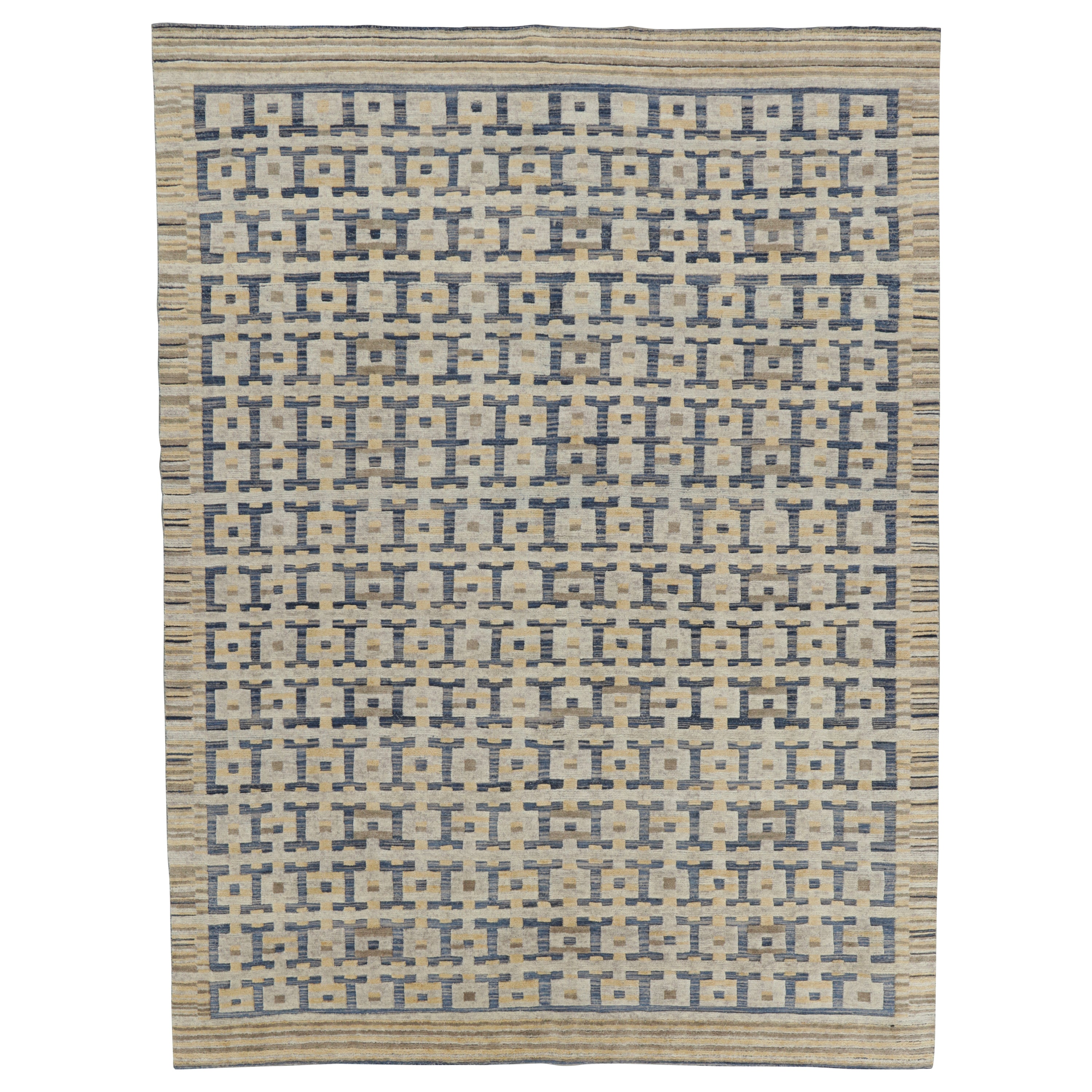 Blue & Yellow Swedish Inspired Flatweave Wool Rug - 9'2" x 12'4"