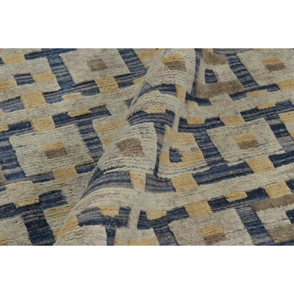 Blue & Yellow Swedish Inspired Flatweave Wool Rug - 9'2" x 12'4"