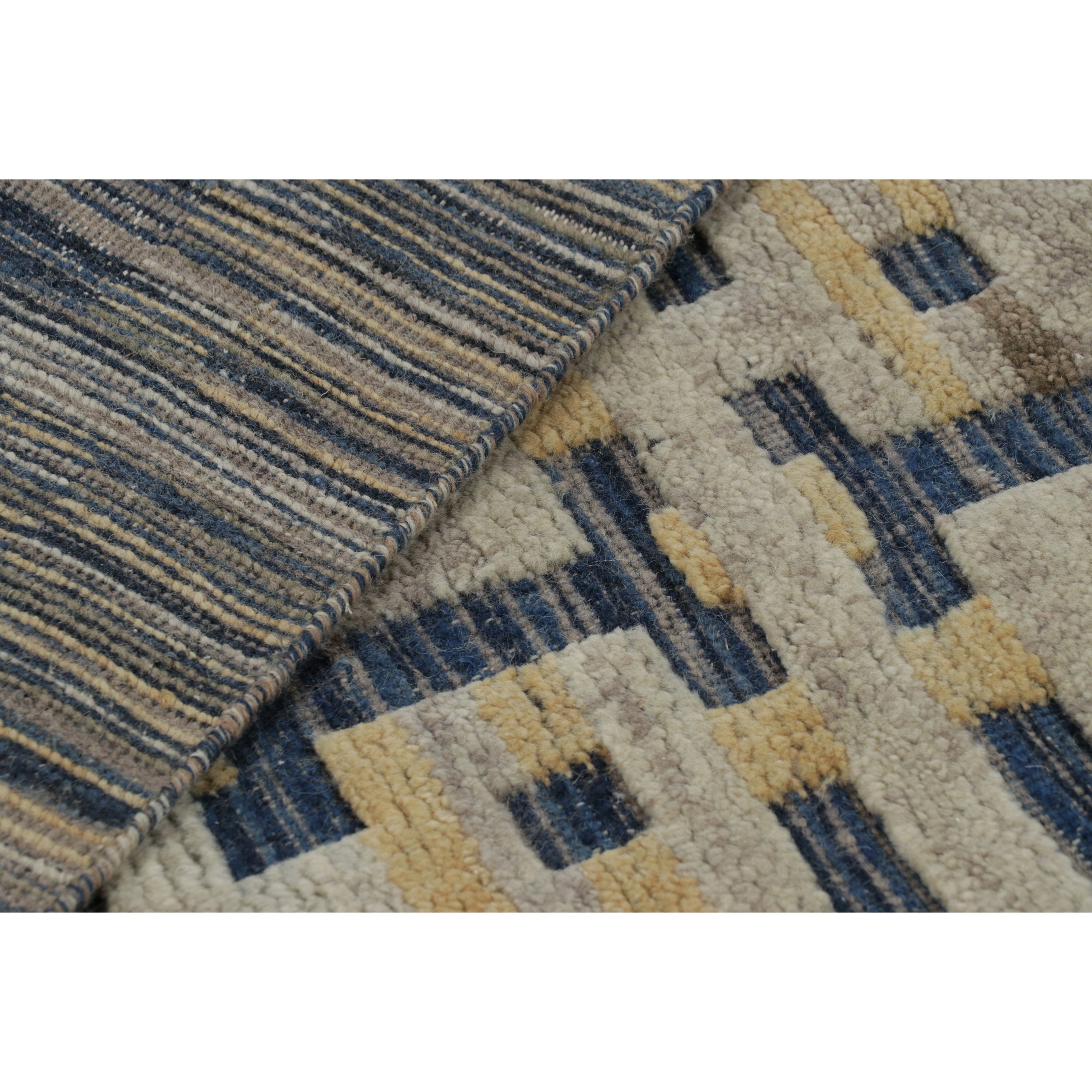 Blue & Yellow Swedish Inspired Flatweave Wool Rug - 9'2" x 12'4"