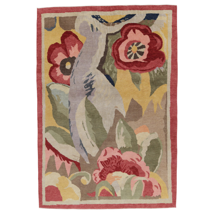 Multicolored Contemporary Wool Cotton Rug - 6'1" x 8'11"