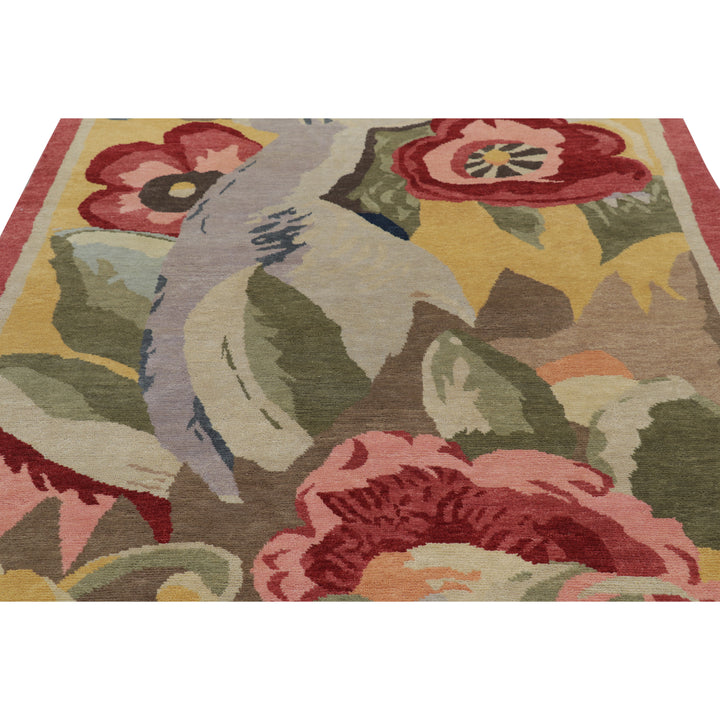 Multicolored Contemporary Wool Cotton Rug - 6'1" x 8'11"