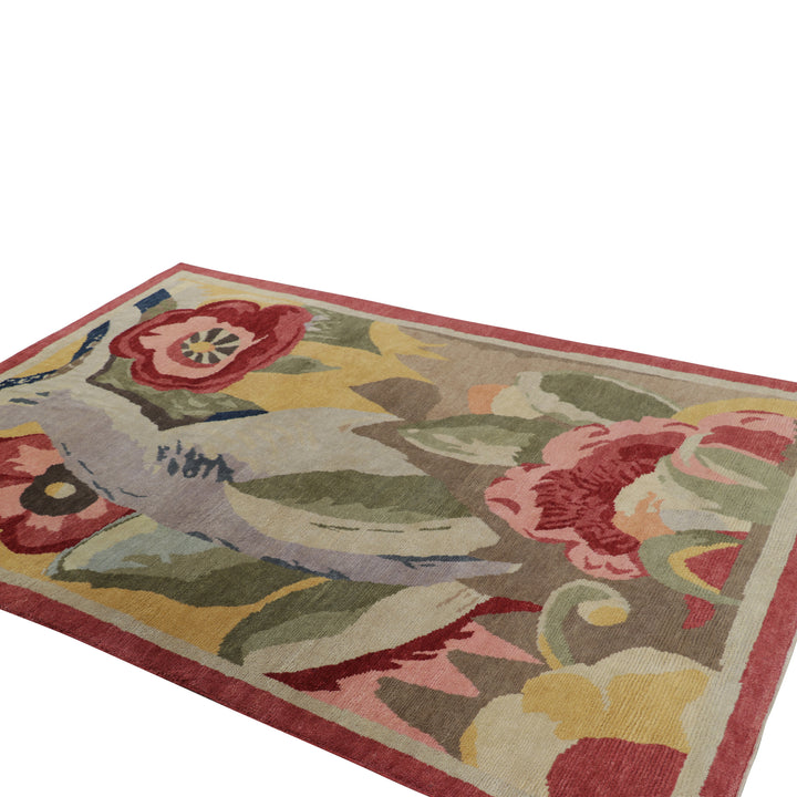 Multicolored Contemporary Wool Cotton Rug - 6'1" x 8'11"