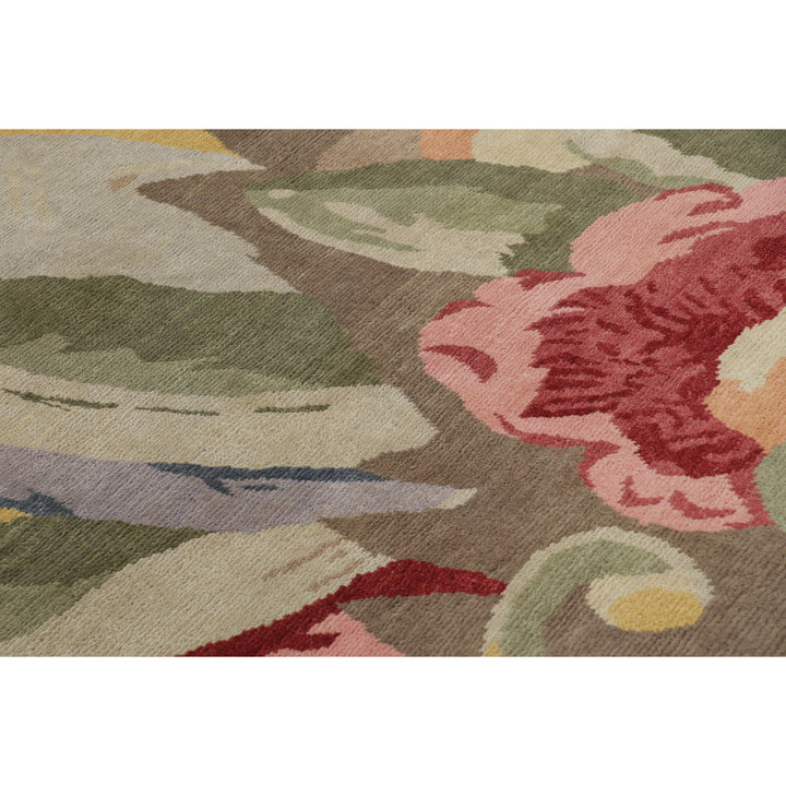 Multicolored Contemporary Wool Cotton Rug - 6'1" x 8'11"