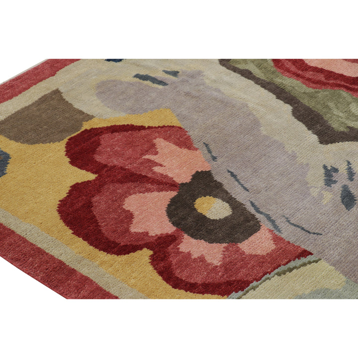 Multicolored Contemporary Wool Cotton Rug - 6'1" x 8'11"
