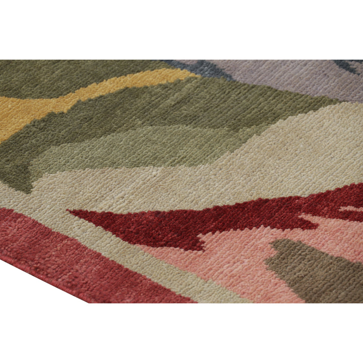 Multicolored Contemporary Wool Cotton Rug - 6'1" x 8'11"