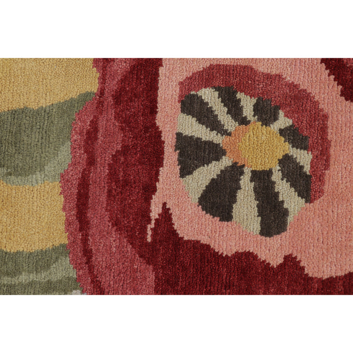 Multicolored Contemporary Wool Cotton Rug - 6'1" x 8'11"