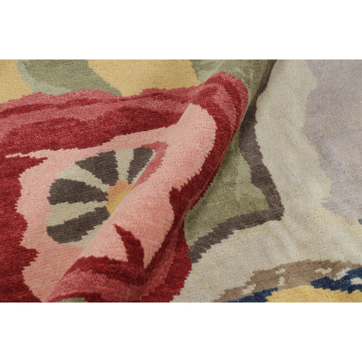 Multicolored Contemporary Wool Cotton Rug - 6'1" x 8'11"
