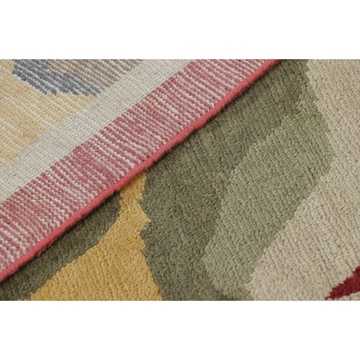 Multicolored Contemporary Wool Cotton Rug - 6'1" x 8'11"
