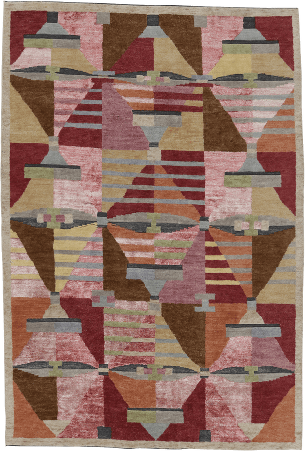 Multicolored Swedish Inspired Flatweave Wool Silk Rug - 6' x 8'11