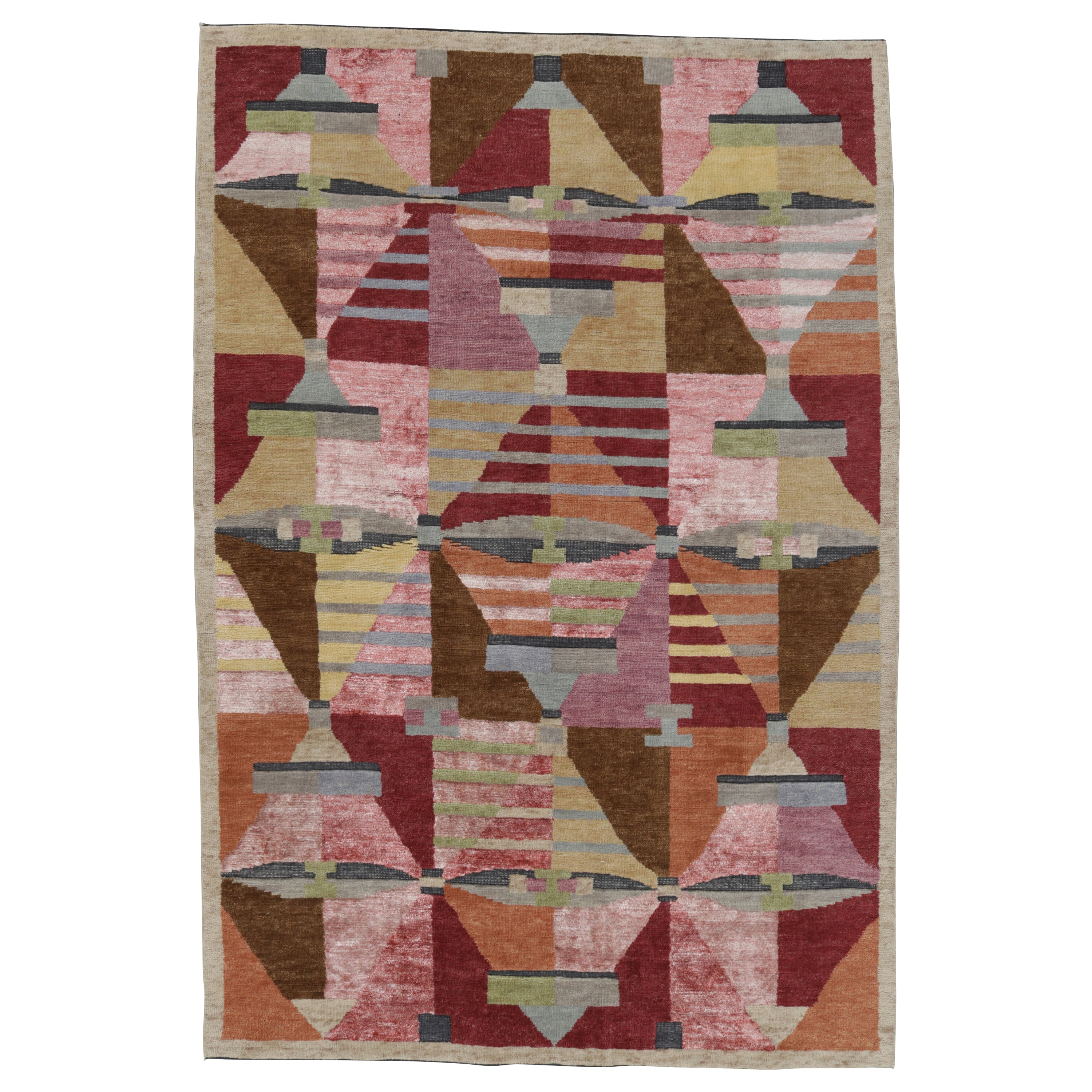 Multicolored Swedish Inspired Flatweave Wool Silk Rug - 6' x 8'11"